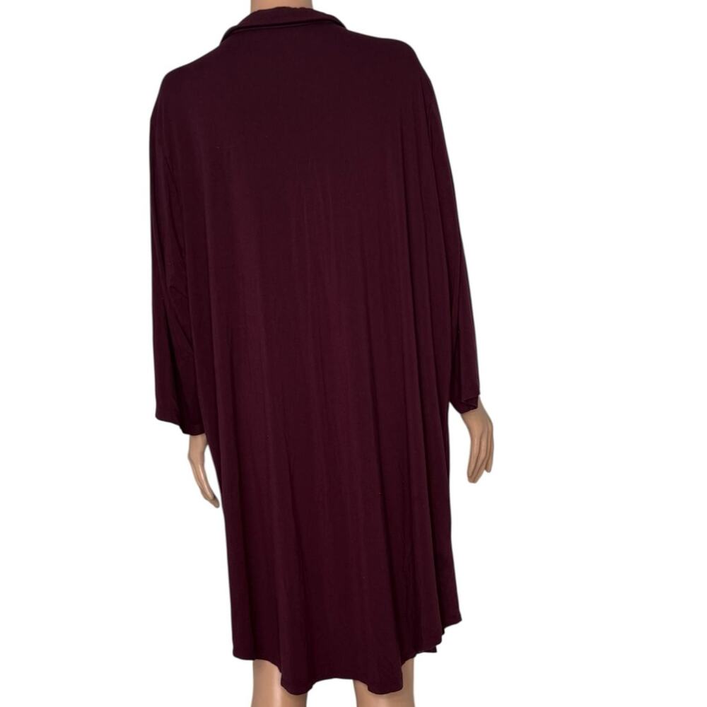 Eileen Fisher Organic Cotton Interlock Long Sleeve Sleep Robe in Burgundy - Picture 2 of 2